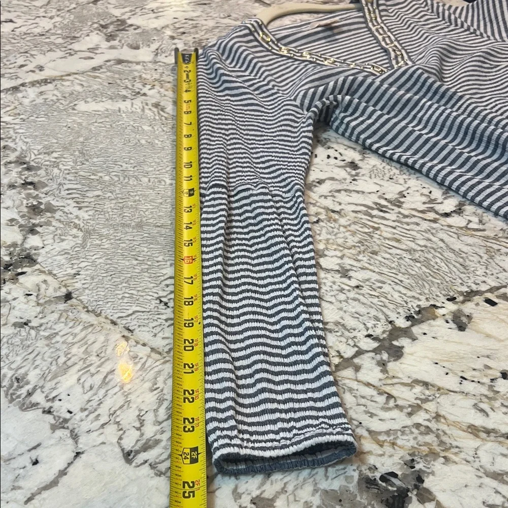 Michael Kors Grey and White Striped Long Sleeve Top Women's size Medium